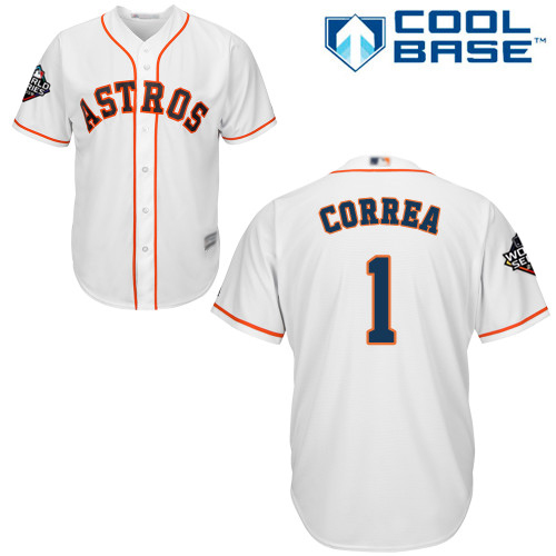 Astros #1 Carlos Correa White Cool Base 2019 World Series Bound Stitched Youth MLB Jersey Astros #1 Carlos Correa White Cool Base 2019 World Series Bound Stitched Youth MLB Jersey