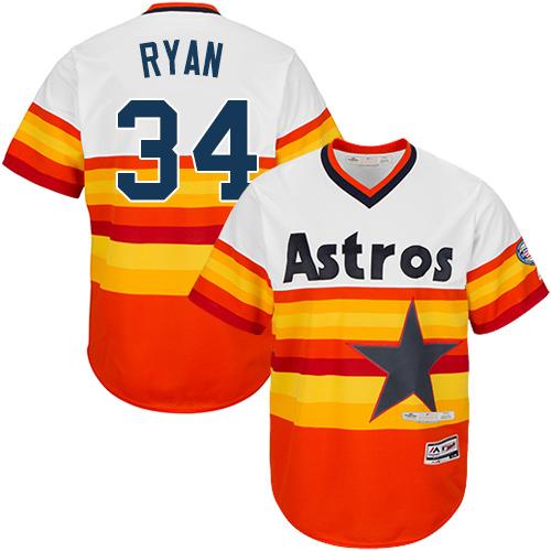 Astros #34 Nolan Ryan White/Orange Cooperstown Stitched Youth MLB Jersey