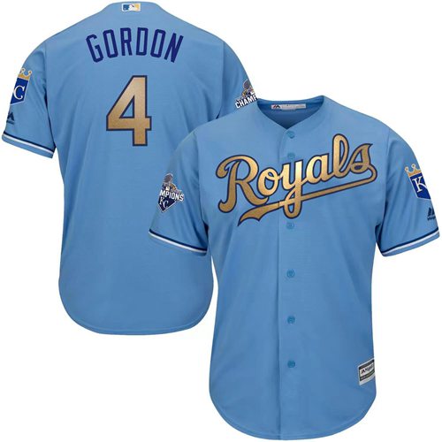 Royals #4 Alex Gordon Light Blue 2015 World Series Champions Gold Program Cool Base Stitched Youth MLB Jersey Royals #4 Alex Gordon Light Blue 2015 World Series Champions Gold Program Cool Base Stitched Youth MLB Jersey
