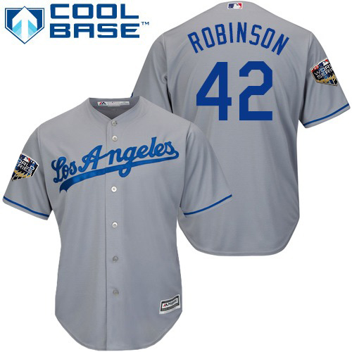 Dodgers #42 Jackie Robinson Grey Cool Base 2018 World Series Stitched Youth MLB Jersey Dodgers #42 Jackie Robinson Grey Cool Base 2018 World Series Stitched Youth MLB Jersey