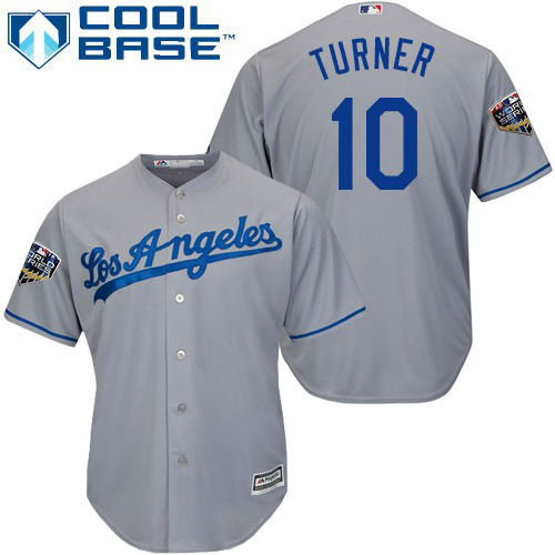 Dodgers #10 Justin Turner Grey Cool Base 2018 World Series Stitched Youth MLB Jersey Dodgers #10 Justin Turner Grey Cool Base 2018 World Series Stitched Youth MLB Jersey