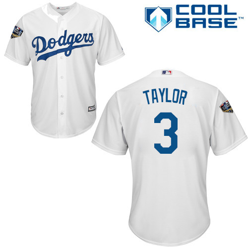 Dodgers #3 Chris Taylor White Cool Base 2018 World Series Stitched Youth MLB Jersey Dodgers #3 Chris Taylor White Cool Base 2018 World Series Stitched Youth MLB Jersey