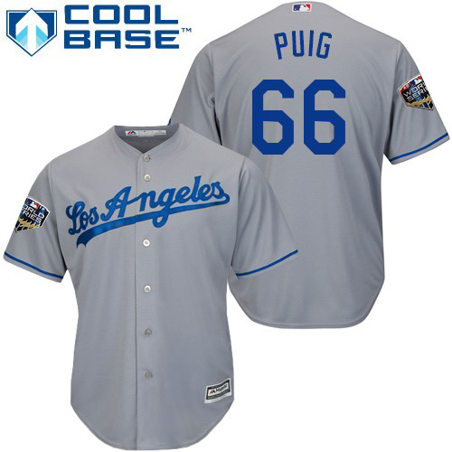 Dodgers #66 Yasiel Puig Grey Cool Base 2018 World Series Stitched Youth MLB Jersey Dodgers #66 Yasiel Puig Grey Cool Base 2018 World Series Stitched Youth MLB Jersey
