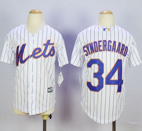 Mets #34 Noah Syndergaard White(Blue Strip) Home Cool Base Stitched Youth MLB Jersey Mets #34 Noah Syndergaard White(Blue Strip) Home Cool Base Stitched Youth MLB Jersey