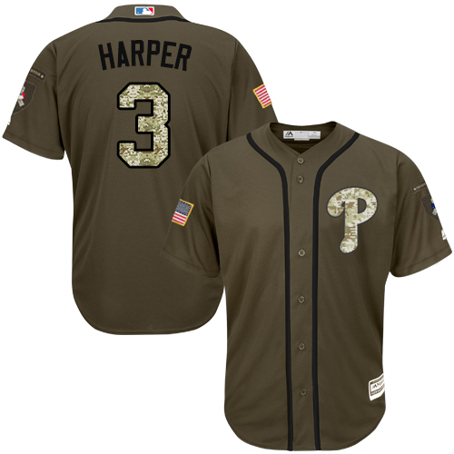 Phillies #3 Bryce Harper Green Salute to Service Stitched Youth MLB Jersey Phillies #3 Bryce Harper Green Salute to Service Stitched Youth MLB Jersey