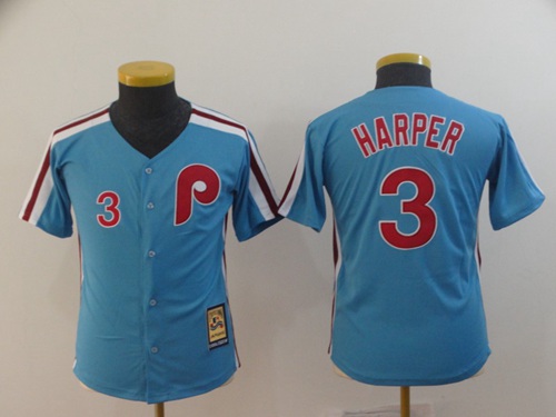 Phillies #3 Bryce Harper Light Blue Cool Base Cooperstown Stitched Youth MLB Jersey Phillies #3 Bryce Harper Light Blue Cool Base Cooperstown Stitched Youth MLB Jersey