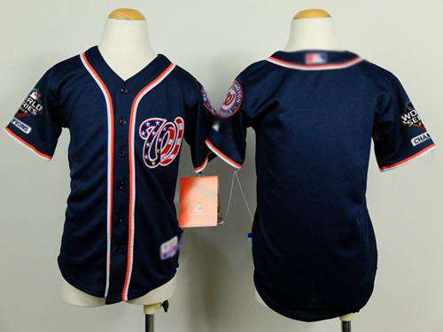 Nationals Blank Navy Blue Cool Base 2019 World Series Champions Stitched Youth MLB Jersey