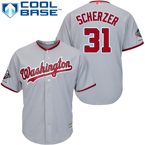 Nationals #31 Max Scherzer Grey Cool Base 2019 World Series Champions Stitched Youth MLB Jersey Nationals #31 Max Scherzer Grey Cool Base 2019 World Series Champions Stitched Youth MLB Jersey