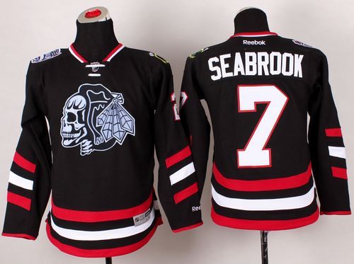Blackhawks #7 Brent Seabrook Black(White Skull) 2014 Stadium Series Stitched Youth NHL Jersey Blackhawks #7 Brent Seabrook Black(White Skull) 2014 Stadium Series Stitched Youth NHL Jersey