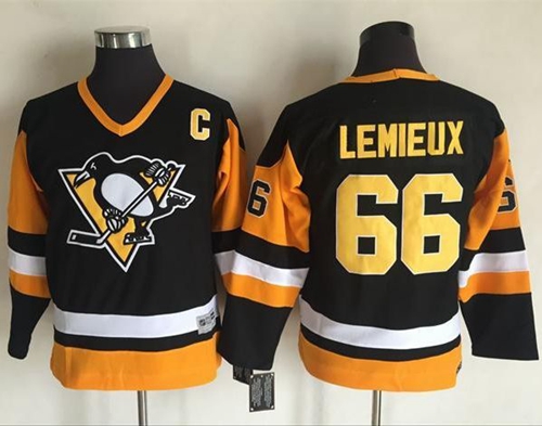 Penguins #66 Mario Lemieux Black CCM Throwback Stitched Youth NHL Jersey