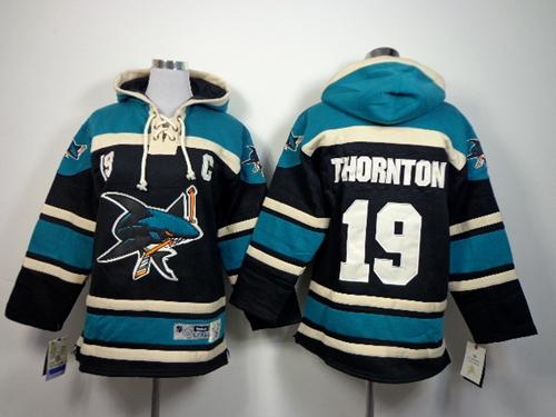 Sharks #19 Joe Thornton Black Sawyer Hooded Sweatshirt Stitched Youth NHL Jersey Sharks #19 Joe Thornton Black Sawyer Hooded Sweatshirt Stitched Youth NHL Jersey