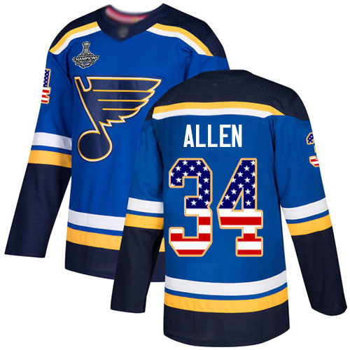 Adidas Blues #34 Jake Allen Blue Home Authentic USA Flag Stanley Cup Champions Stitched Youth NHL Jersey Adidas Blues #34 Jake Allen Blue Home Authentic USA Flag Stanley Cup Champions Stitched Youth NHL Jersey