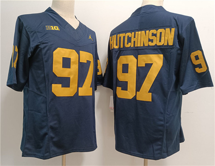 Men's Michigan Wolverines #97 Aidan Hutchinson Navy Stitched Jersey Men's Michigan Wolverines #97 Aidan Hutchinson Navy Stitched Jersey