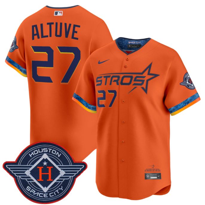 Men's Houston Astros #27 Jose Altuve Orange 2025 City Connect Limited Stitched Baseball Jersey