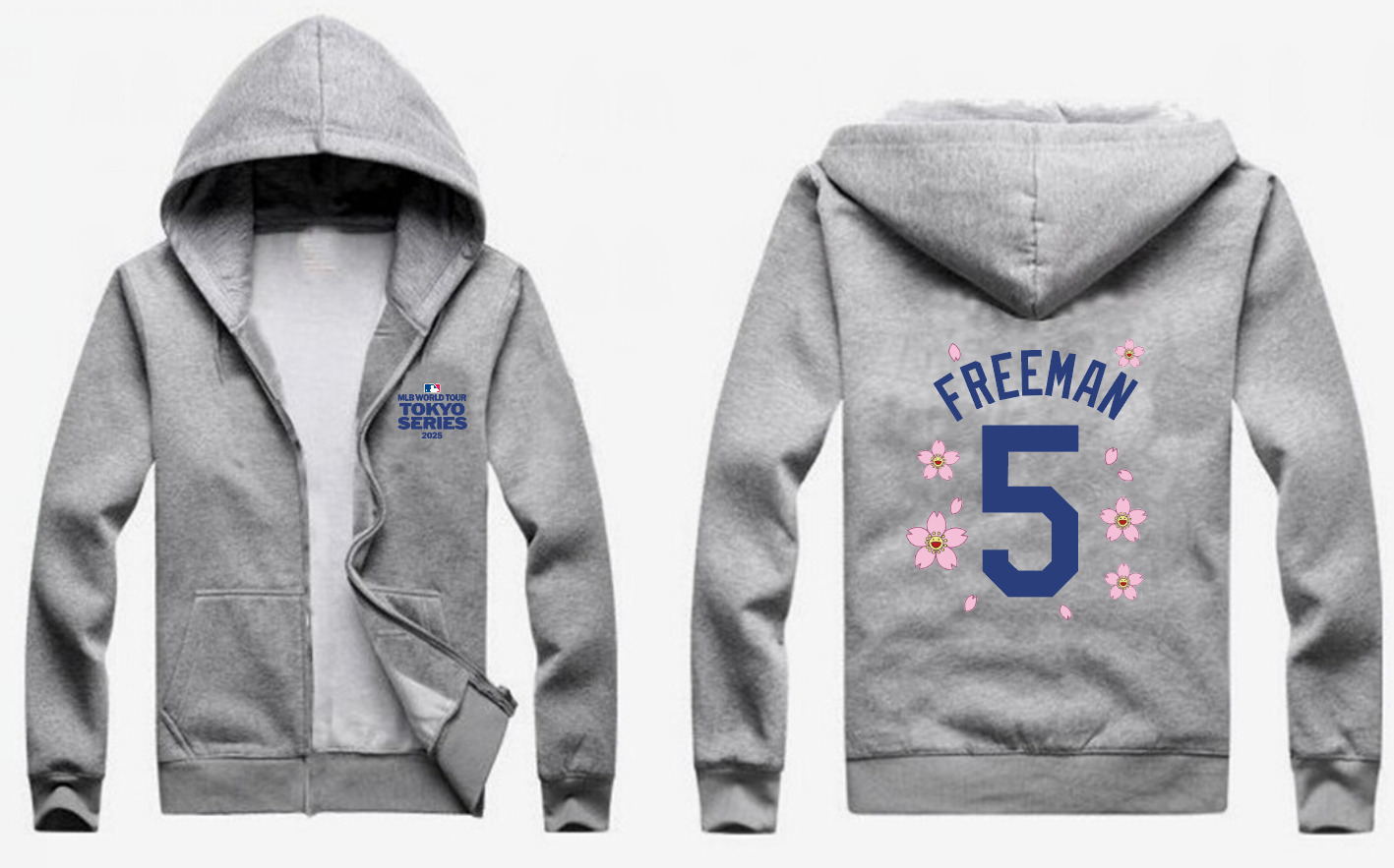 Men's Los Angeles Dodgers #5 Freddie Freeman Gray 2025 Tokyo Series Full-Zip Hoodie Men's Los Angeles Dodgers #5 Freddie Freeman Gray 2025 Tokyo Series Full-Zip Hoodie