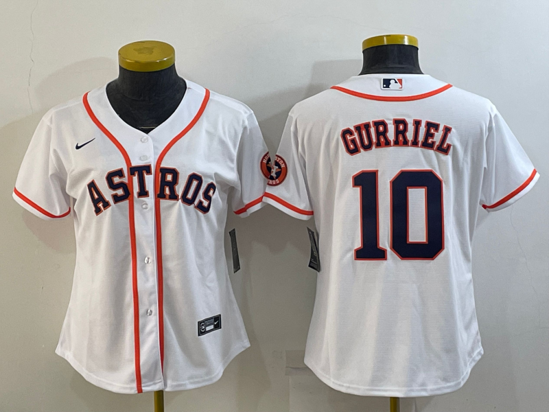 Women's Houston Astros #10 Yuli Gurriel White With Patch Cool Base Stitched Baseball Jersey(Run Small) Women's Houston Astros #10 Yuli Gurriel White With Patch Cool Base Stitched Baseball Jersey(Run Small)