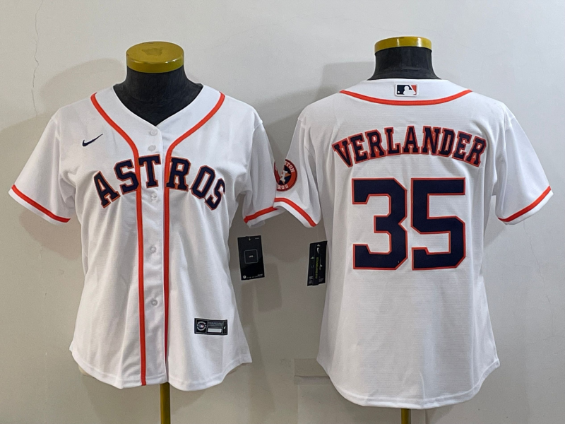 Women's Houston Astros #35 Justin Verlander White With Patch Cool Base Stitched Baseball Jersey(Run Small) Women's Houston Astros #35 Justin Verlander White With Patch Cool Base Stitched Baseball Jersey(Run Small)