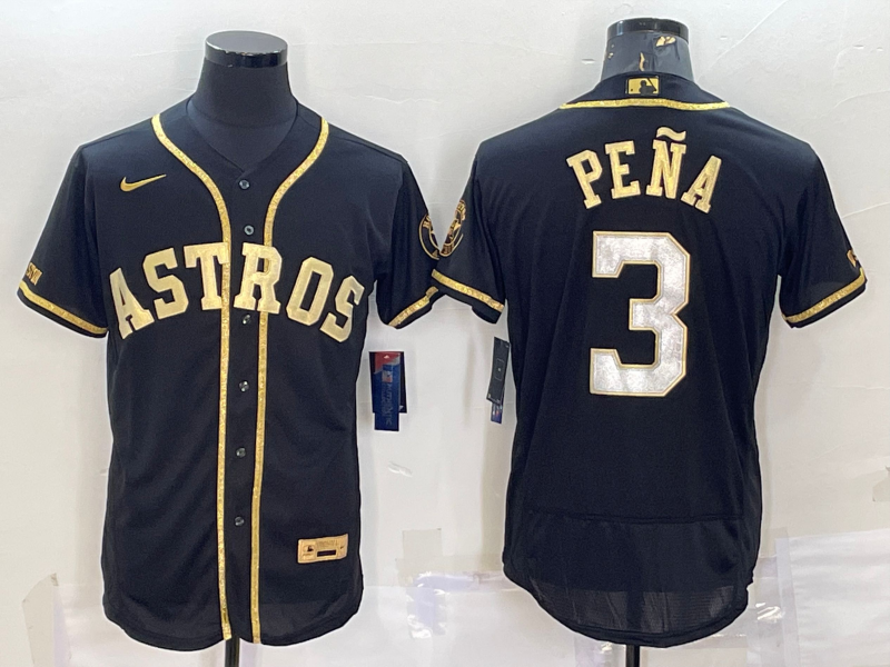Men's Houston Astros #3 Jeremy Peña Black Gold Flex Base Stitched Jersey Men's Houston Astros #3 Jeremy Peña Black Gold Flex Base Stitched Jersey
