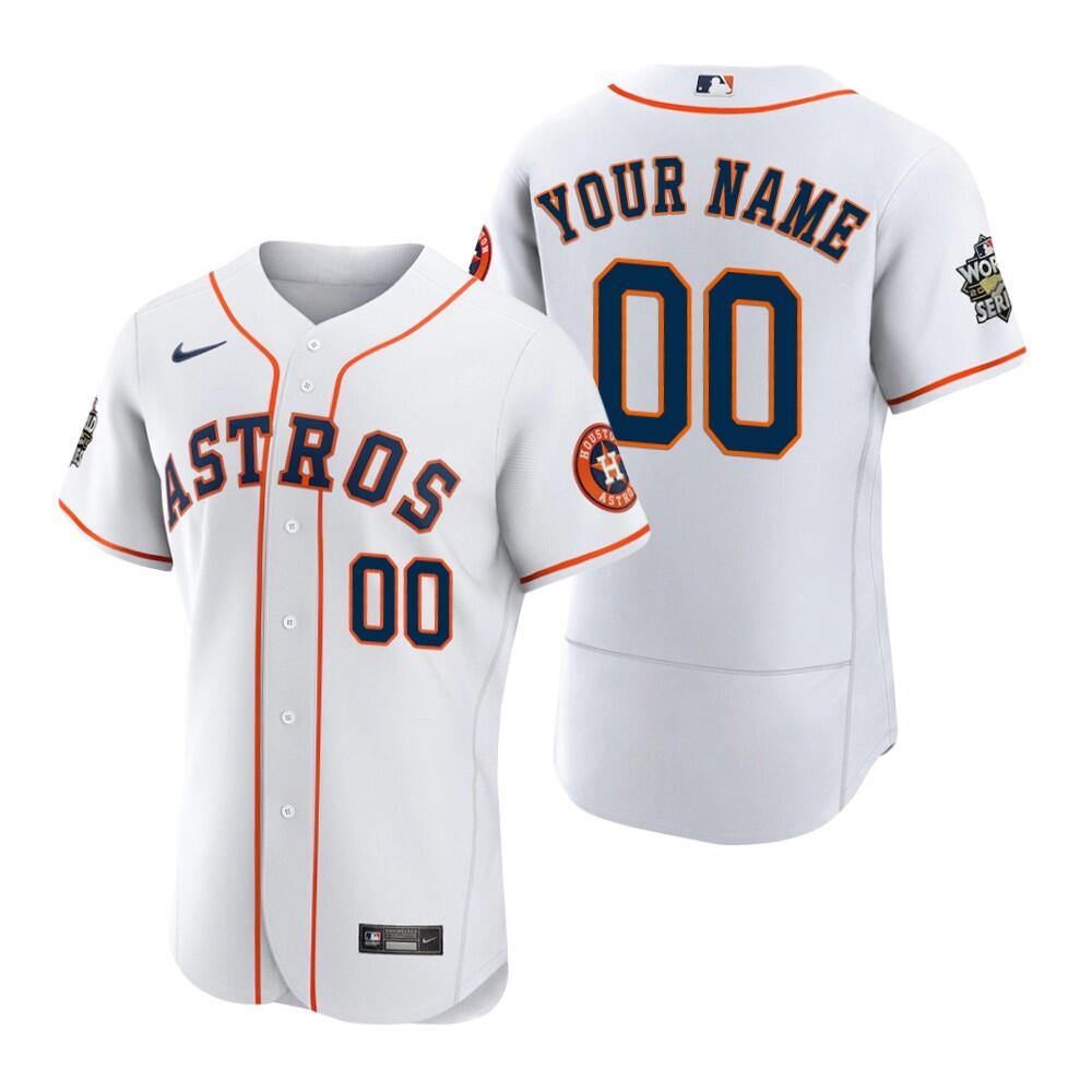 Men's Houston Astros Customized White 2022 World Series Flex Base Stitched Baseball Jersey Men's Houston Astros Customized White 2022 World Series Flex Base Stitched Baseball Jersey
