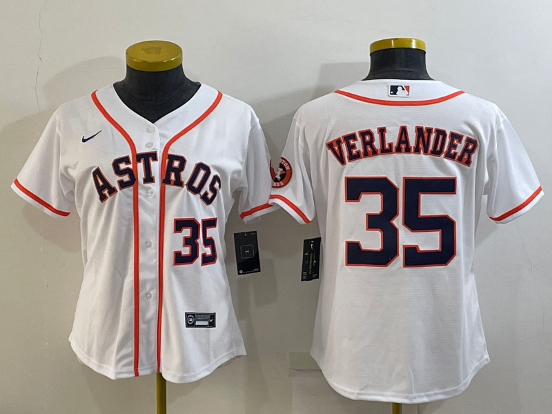 Women's Houston Astros #35 Justin Verlander White With Patch Cool Base Stitched Baseball Jersey(Run Small) Women's Houston Astros #35 Justin Verlander White With Patch Cool Base Stitched Baseball Jersey(Run Small)