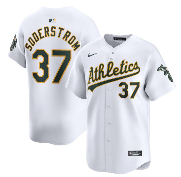 Men's Oakland Athletics #37 Tyler Soderstrom White Home Limited Stitched Jersey Men's Oakland Athletics #37 Tyler Soderstrom White Home Limited Stitched Jersey