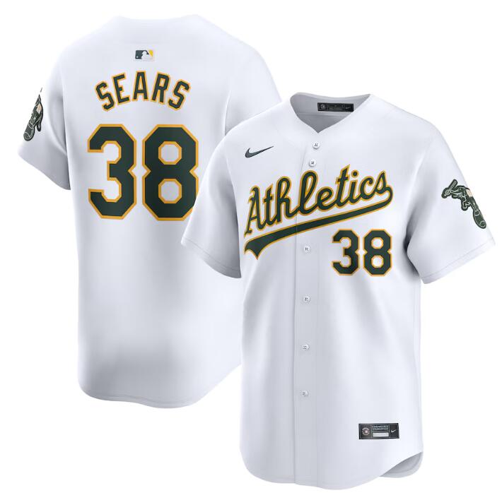 Men's Oakland Athletics #38 JP Sears White Home Limited Stitched Jersey Men's Oakland Athletics #38 JP Sears White Home Limited Stitched Jersey