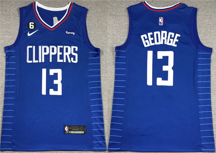 Men's Los Angeles Clippers #13 Paul George Royal With NO.6 Patch Stitched Jersey Men's Los Angeles Clippers #13 Paul George Royal With NO.6 Patch Stitched Jersey