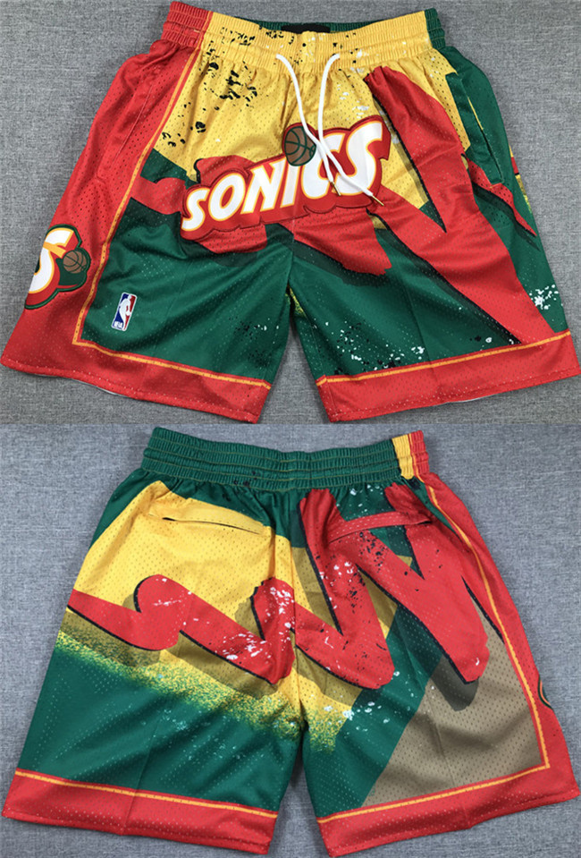 Men's Oklahoma City Thunder Green/Yellow/Red SuperSonics Shorts (Run Small)