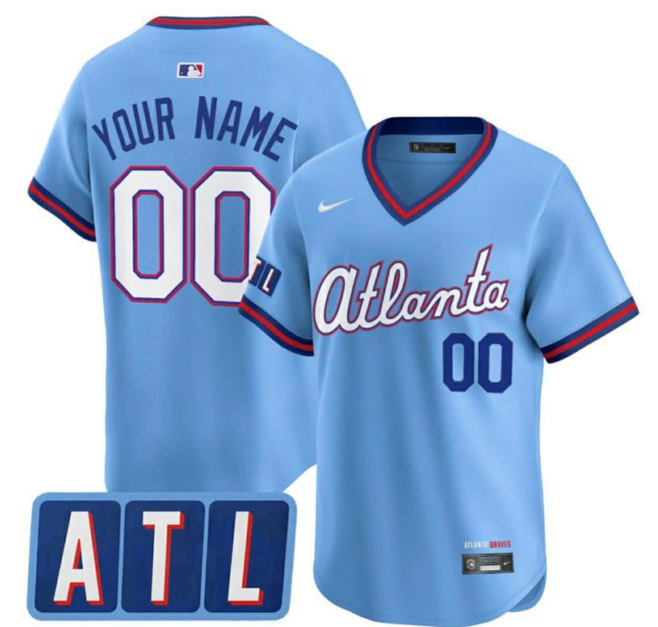 Men's Atlanta Braves Custom Blue 2026 City Connect Limited Stitched Baseball Jersey Men's Atlanta Braves Custom Blue 2026 City Connect Limited Stitched Baseball Jersey