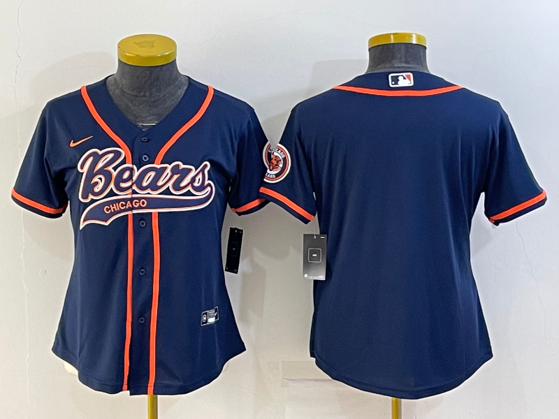 Women's Chicago Bears Blank Navy With Patch Cool Base Stitched Baseball Jersey(Run Small) Women's Chicago Bears Blank Navy With Patch Cool Base Stitched Baseball Jersey(Run Small)
