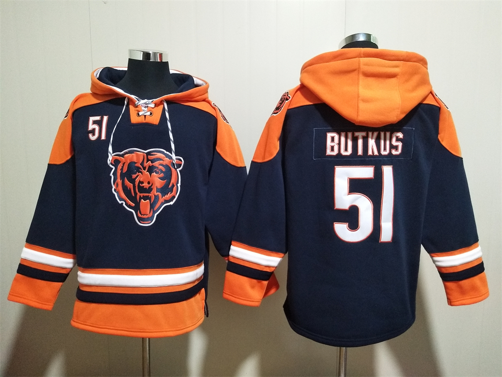 Men's Chicago Bears #51 Dick Butkus Navy Ageless Must-Have Lace-Up Pullover Hoodie Men's Chicago Bears #51 Dick Butkus Navy Ageless Must-Have Lace-Up Pullover Hoodie