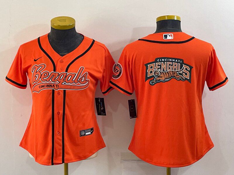 Women's Cincinnati Bengals Orange Team Big Logo With Patch Cool Base Stitched Baseball Jersey(Run Small) Women's Cincinnati Bengals Orange Team Big Logo With Patch Cool Base Stitched Baseball Jersey(Run Small)