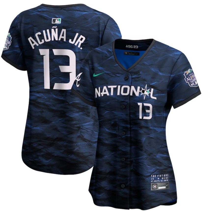 Women's Atlanta Braves #13 Ronald Acuña Jr. Royal 2023 All-star Stitched Baseball Jersey(Run Small) Women's Atlanta Braves #13 Ronald Acuña Jr. Royal 2023 All-star Stitched Baseball Jersey(Run Small)