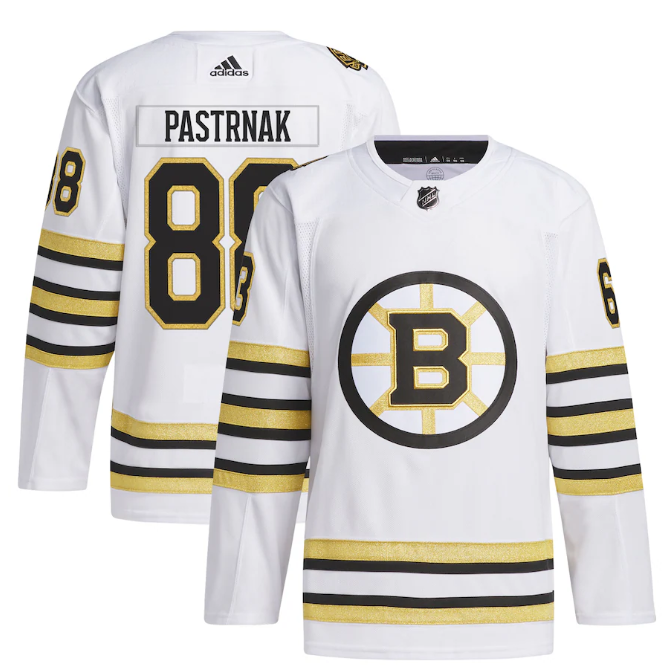 Men's Boston Bruins #88 David Pastrnak White 100th Anniversary Primegreen Stitched Jersey Men's Boston Bruins #88 David Pastrnak White 100th Anniversary Primegreen Stitched Jersey