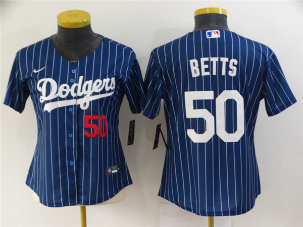 Women's Los Angeles Dodgers #50 Mookie Betts Blue Stitched Baseball Jersey(Run Small) Women's Los Angeles Dodgers #50 Mookie Betts Blue Stitched Baseball Jersey(Run Small)