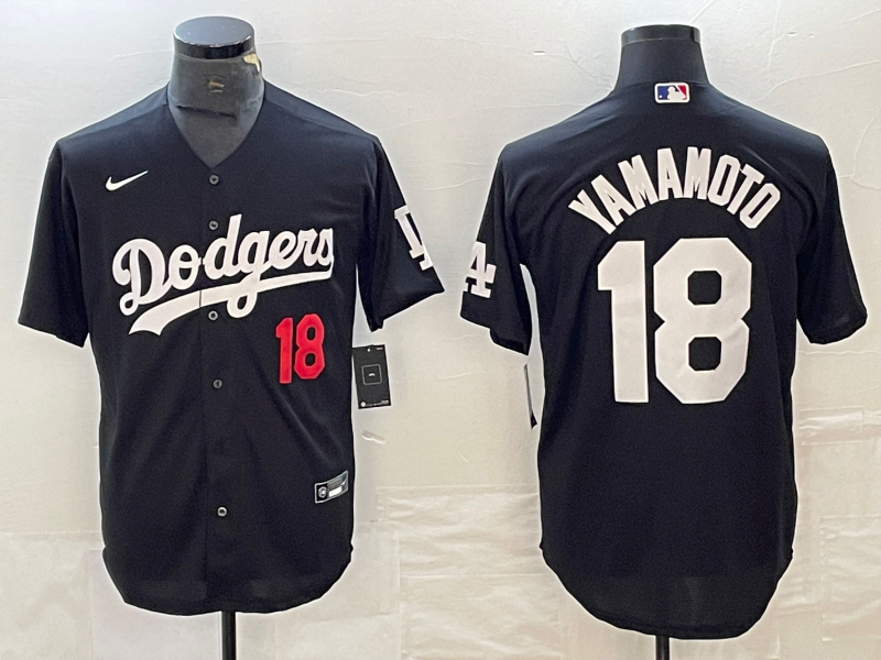 Men's Los Angeles Dodgers #18 Yoshinobu Yamamoto Black 2023 Cool Base Stitched Baseball Jersey Men's Los Angeles Dodgers #18 Yoshinobu Yamamoto Black 2023 Cool Base Stitched Baseball Jersey