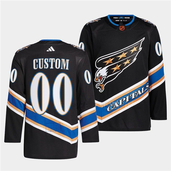 Men's Washington Capitals Custom Black 2022-23 Reverse Retro Stitched Jersey Men's Washington Capitals Custom Black 2022-23 Reverse Retro Stitched Jersey