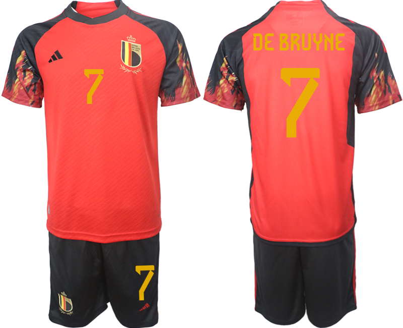 Men's Belgium #7 De Bruyne Red 2022 FIFA World Cup Home Soccer Jersey Suit