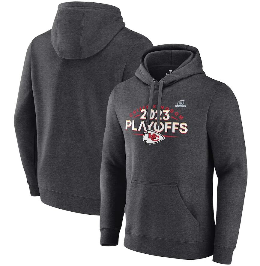 Men's Kansas City Chiefs Heather Charcoal 2023 Playoffs Fleece Pullover Hoodie Men's Kansas City Chiefs Heather Charcoal 2023 Playoffs Fleece Pullover Hoodie