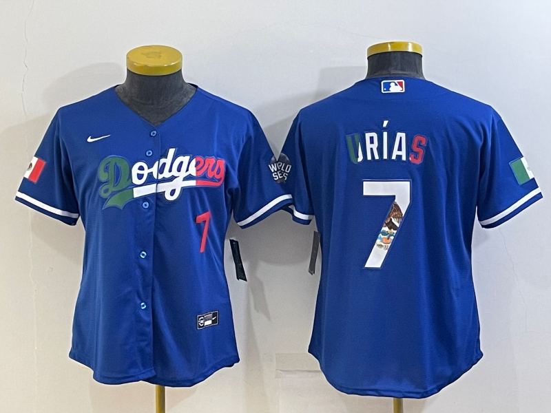 Women's Los Angeles Dodgers #7 Julio Urias Royal Mexico Cool Base Stitched Jersey(Run Small) Women's Los Angeles Dodgers #7 Julio Urias Royal Mexico Cool Base Stitched Jersey(Run Small)