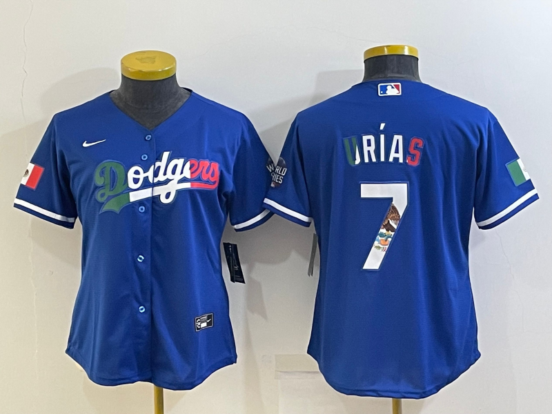 Women's Los Angeles Dodgers #7 Julio Urias Royal Mexico Cool Base Stitched Jersey(Run Small) Women's Los Angeles Dodgers #7 Julio Urias Royal Mexico Cool Base Stitched Jersey(Run Small)