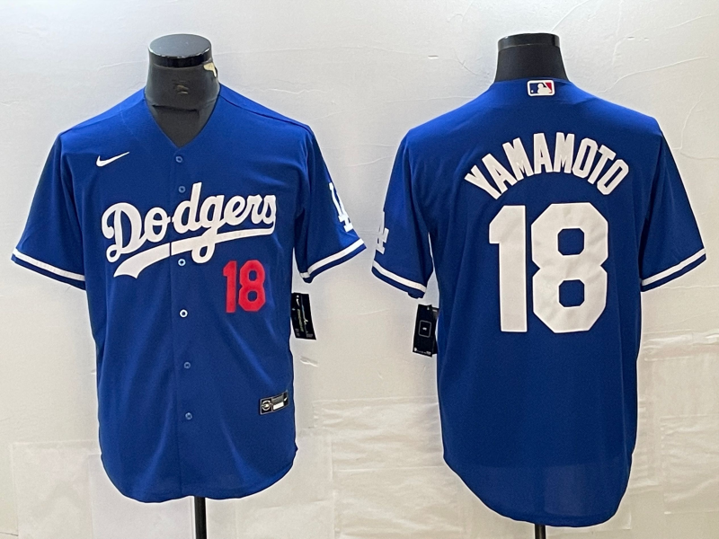 Men's Los Angeles Dodgers #18 Yoshinobu Yamamoto Blue 2023 Cool Base Stitched Baseball Jersey
