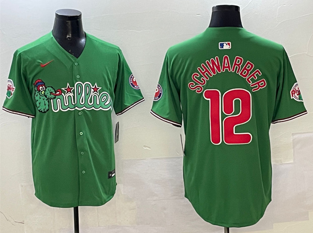 Youth Philadelphia Phillies #12 Kyle Schwarber Green Phanatic Limited Stitched Jersey