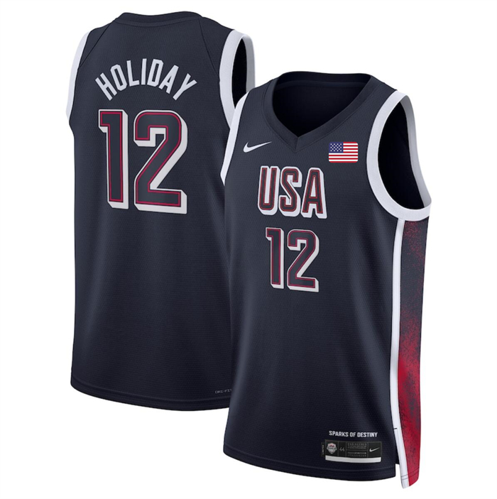 Men's USA Basketball #12 Jrue Holiday Navy 2024 Swingman Stitched Jersey Men's USA Basketball #12 Jrue Holiday Navy 2024 Swingman Stitched Jersey
