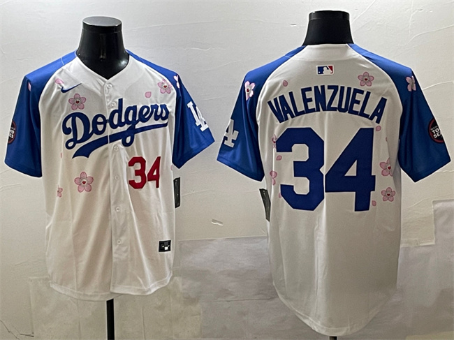 Men's Los Angeles Dodgers #34 Fernando Valenzuela White/Royal 2025 Tokyo Series Limited Stitched Baseball Jersey Men's Los Angeles Dodgers #34 Fernando Valenzuela White/Royal 2025 Tokyo Series Limited Stitched Baseball Jersey