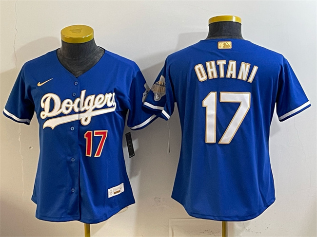 Women's Los Angeles Dodgers #17 Shohei Ohtani Royal 2026 Alternate Gold Collection Stadium Stitched Baseball Jersey(Run Small) Women's Los Angeles Dodgers #17 Shohei Ohtani Royal 2026 Alternate Gold Collection Stadium Stitched Baseball Jersey(Run Small)