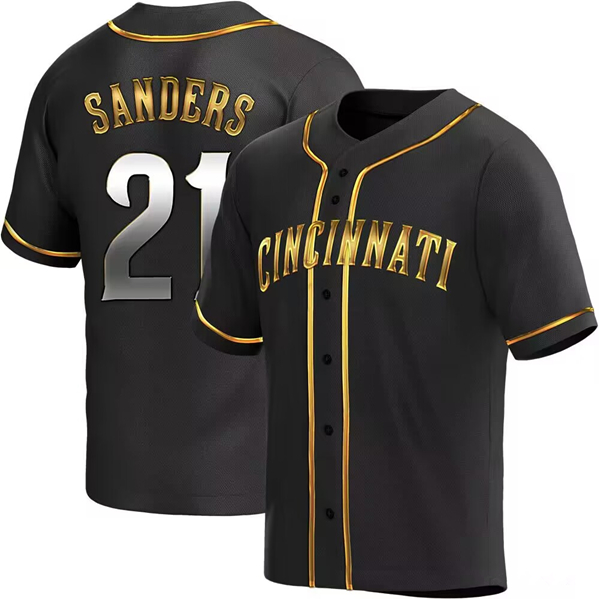 Men's Cincinnati Reds #21 Reggie Sanders Black Cool Base Stitched Baseball Jersey Men's Cincinnati Reds #21 Reggie Sanders Black Cool Base Stitched Baseball Jersey