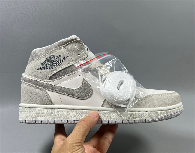 Men's Running Weapon Air Jordan 1 White/Grey Shoes 0719