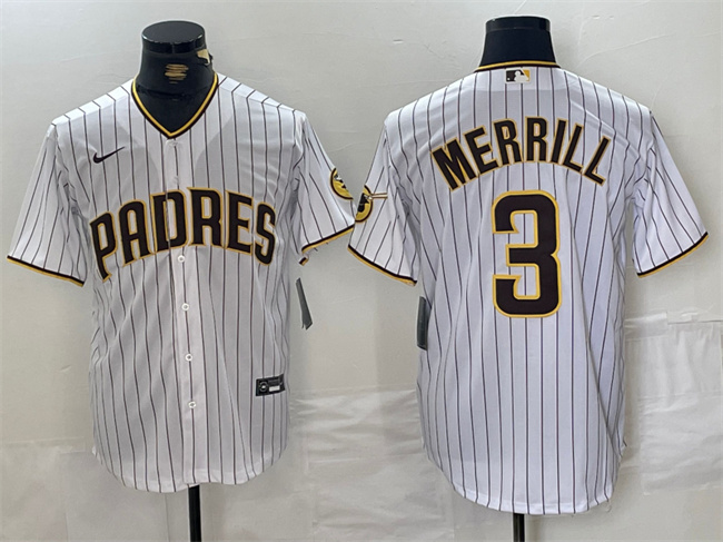 Men's San Diego Padres #3 Jackson Merrill White Cool Base Stitched Baseball Jersey Men's San Diego Padres #3 Jackson Merrill White Cool Base Stitched Baseball Jersey