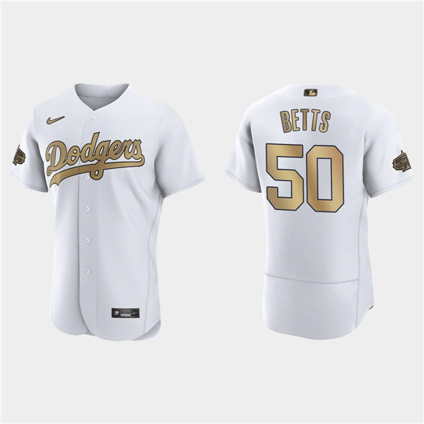 Men's Los Angeles Dodgers #50 Mookie Betts 2022 All-Star White Flex Base Stitched Baseball Jersey Men's Los Angeles Dodgers #50 Mookie Betts 2022 All-Star White Flex Base Stitched Baseball Jersey